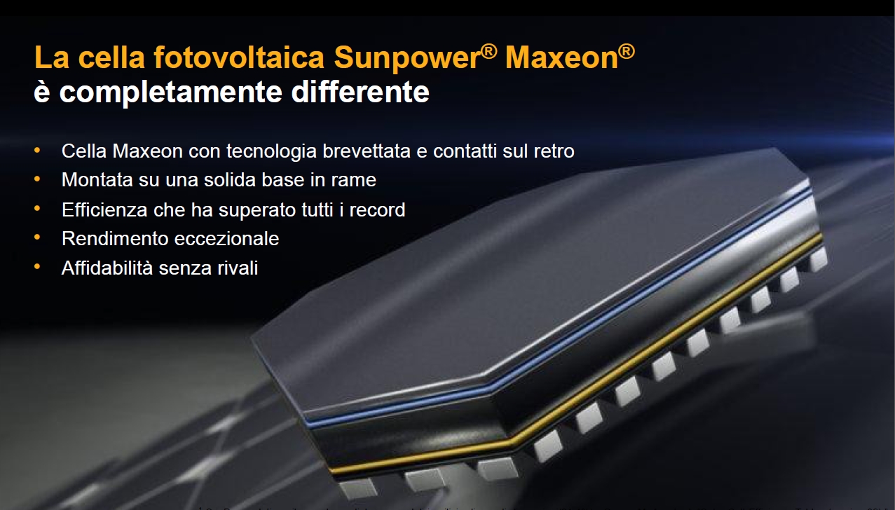 La cella Maxeon della SunPower per pannelli solari fotovoltaici nel Lazio